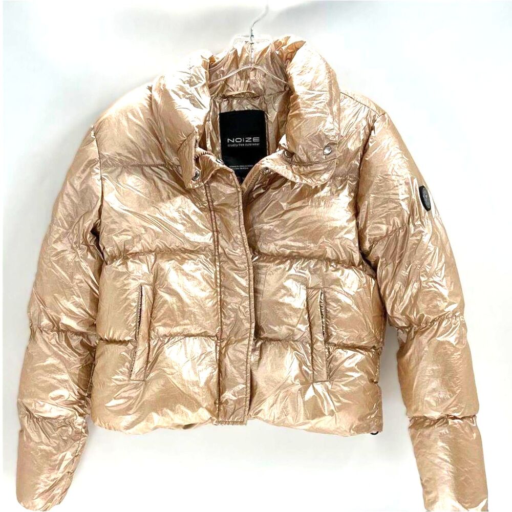Noize Coco Metallic Gold Cropped Puffer Jacket Champagne Shiny Coat Women S/P